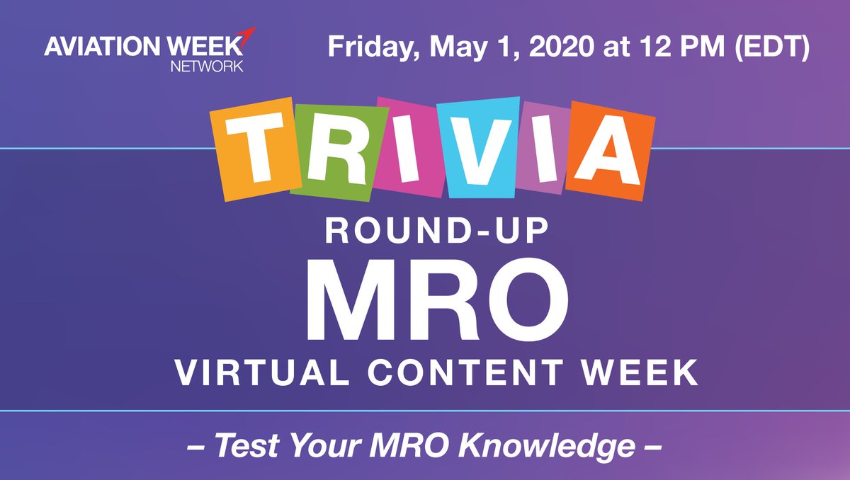 AvWeekHannah's tweet image. This is fun! After the various webinars this week, join on Friday for your chance to compete and win a free pass to #MROAM in September. Thank you @AvWeekSarah for putting this together and excited to see our host Lindsay Bjerregaard @avweekevents