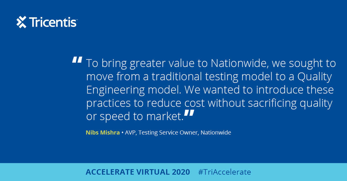 Tricentis's tweet photo. Nibs Mishra, AVP, Testing Service Owner, @Nationwide explains how they pulled off a testing model shift with over 200 development teams and $1.3 billion in annual IT spend. #TriAccelerate https://t.co/Cpv5SmGUt5