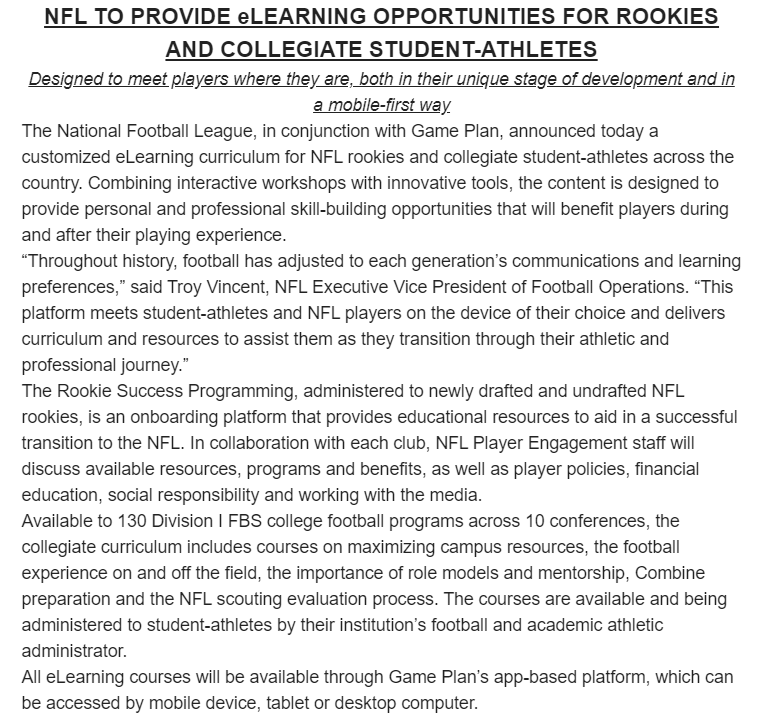 Ron_Clements's tweet photo. The #NFL rookie symposium is essentially being replaced this year by e-learning opportunities for rookies and college student-athletes. 
https://t.co/ZgQ0mDhEj0 https://t.co/ibMEIZzrit