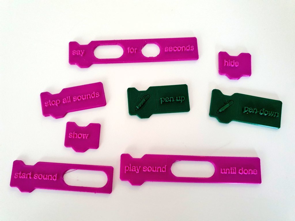 Another set of #scratch blocks fresh from the printer. I quite like the purple! Again, I'm happy to post the stl files once I've made a few alterations. I really like how this has worked out!