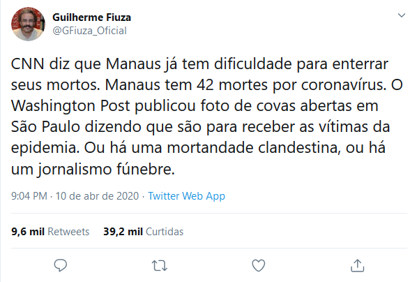 powdernei's tweet photo. @GFiuza_Oficial Será que agora você acerta? Os respectivos governos estão tentando antecipar esse problema e pela milésima vez você contesta dizendo que é golpe midiático.

Manaus está em 240 óbitos.

https://t.co/NuAZClv9dM https://t.co/styPGnZT4x
