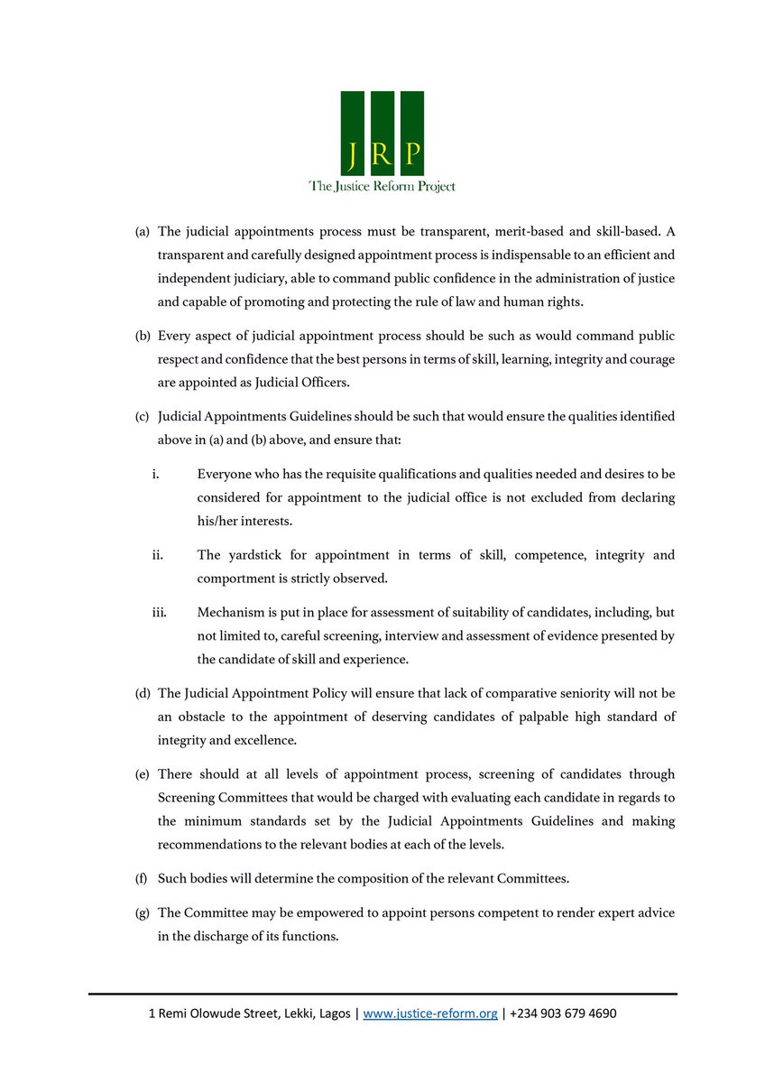 JRP_NG's tweet photo. Following the resolution at the 91st NJC meeting to recommend 70 individuals for appointment, the Justice Reform Project has issued a letter to the Honourable Chief Justice of Nigeria calling for increased transparency in the appointment and promotion of judicial officers. [1/3] https://t.co/4yYUpE3YQq
