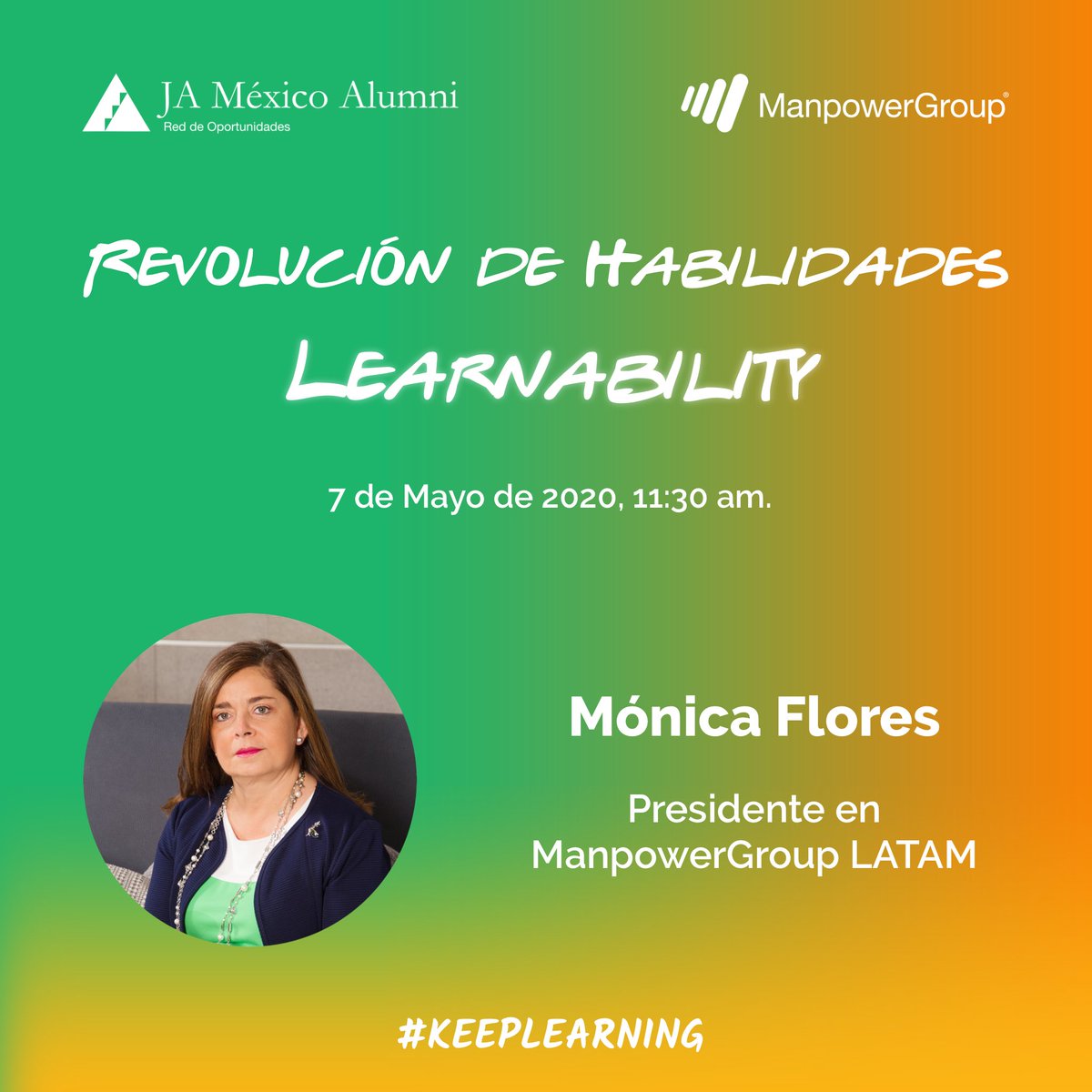 Conéctate con Mónica Flores, presidente de MapowerGroup LATAM.

Mónica hablará de cómo es importante que las personas busquen un desarrollo de habilidades continuo.

Regístrate utilizando el siguiente link:

linktr.ee/JAMexicoAlumni

#IAmJA #YoSoyJA #KeepLearning