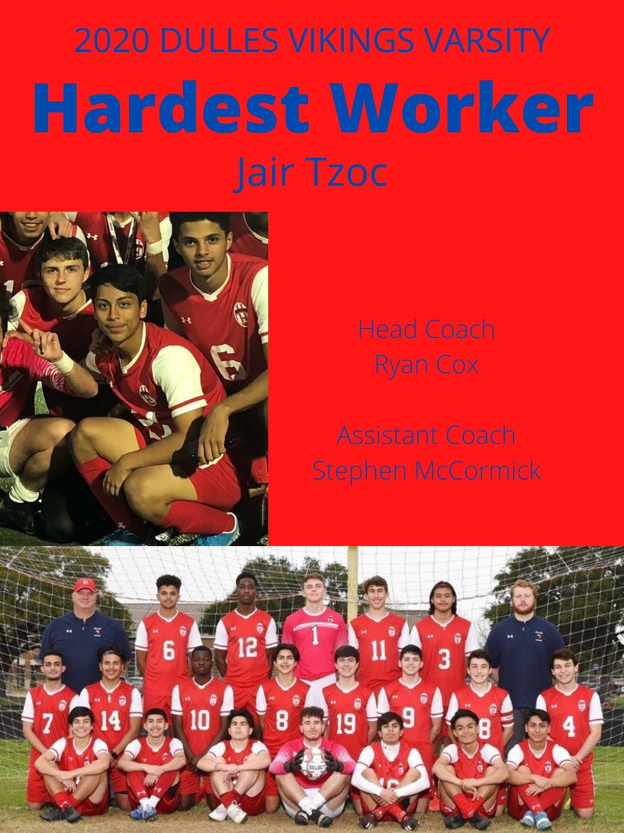 Dulles Viking Soccer 2020 Hardest Worker is <a href="/JairTzoc/">Jair Tzoc</a>