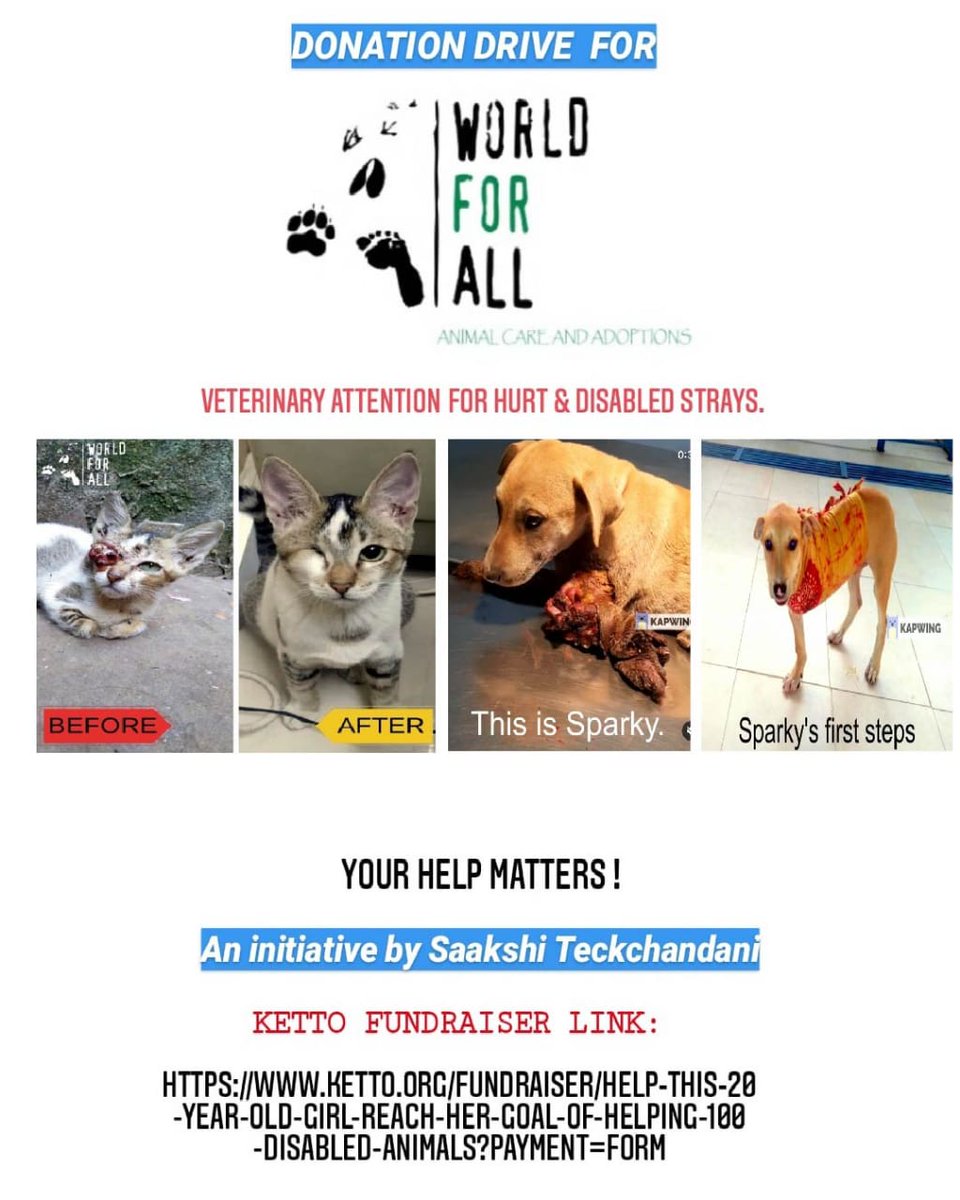 Please help.support this wonderful donation drive for our friends who have no voices. @saakshitecku @MoveTheWorld @AnimalPlanet @peta @PetaIndia @AnimalsWorId @AnimalProtect @AnimalProtectrs @ESPAnimal_EST @MNCDFbombay