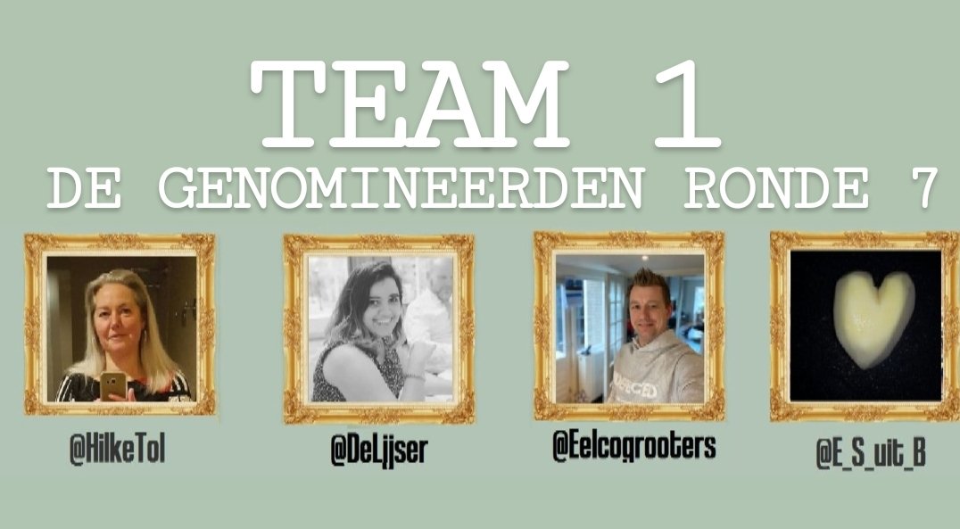 TBTgame2023's tweet photo. Dit zijn de genomineerden van #team1 

1. @HilkeTol 
2. @DeLijser 
3. @eelcogrooters 
4  @E_S_uit_B 

Naar wie gaat jouw positieve stem? Stem nu in de poll, deze staat in de volgende tweet. https://t.co/5eofIcWPNk