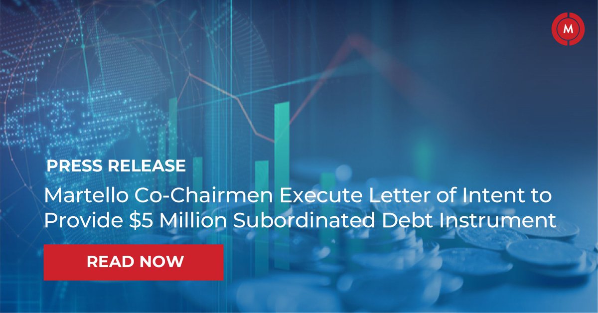 Martello announces that Co-Chairmen of the Martello Board of Directors Sir Terry Matthews and Bruce Linton have executed a letter of intent to provide a $5 million subordinated debt instrument: bit.ly/3bK23Sx $MTLO

#Global #Acquisition #Microsoft #Office365