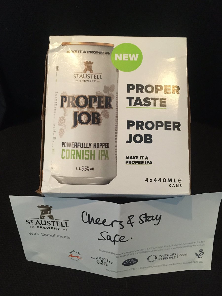 <a href="/_LauraHicks/">Laura McKay</a> and <a href="/properjobale/">Proper Job Ale</a> thanks for the care package of this amazing IPA.  #beers #beer #ipa #fresh #cornishale #cornishlife #beeroclock
