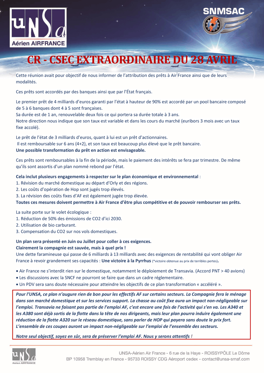 Snmsac Unsa Aerien On Twitter Cr Csec Extraordinaire Du 28 Avril