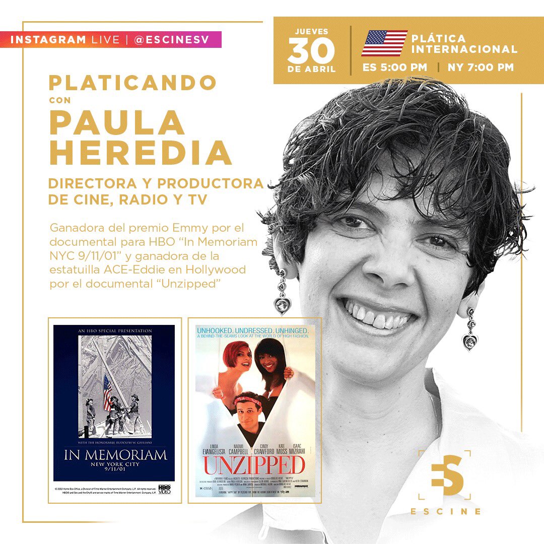 No se pierdan mañana JUEVES 30 Abril el CONVERSATORIO con la Directora Artística del FICS, PAULA HEREDIA
Via INSTAGRAM LIVE @ESCINESV—5:00PM El Salvador, 6:00PM Panama, 7:00PM New York