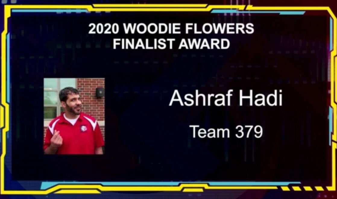Congrats to our mentor Mr. Hadi for winning the Woody Flowers finalist award! We’re so proud and thankful to have him as a mentor! Thank you for everything you do for this team!
