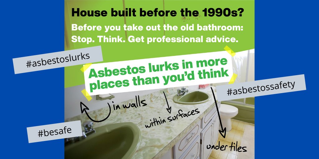 Reflections (@reflectasbestos) on Twitter photo Are you aware that it's common to find ASBESTOS IN BATHROOMS (pre-1990)? If you're thinking of renovating yours, make sure you get an asbestos assessor to check for #asbestos before you start to protect both you and your family. <a href="/AsbestosSafety/">Asbestos Safety</a> <a href="/healthgovau/">Australian Dept of Health, Disability and Ageing</a> Are you aware that it's common to find ASBESTOS IN BATHROOMS (pre-1990)? If you're thinking of renovating yours, make sure you get an asbestos assessor to check for #asbestos before you start to protect both you and your family. <a href="/AsbestosSafety/">Asbestos Safety</a> <a href="/healthgovau/">Australian Dept of Health, Disability and Ageing</a>