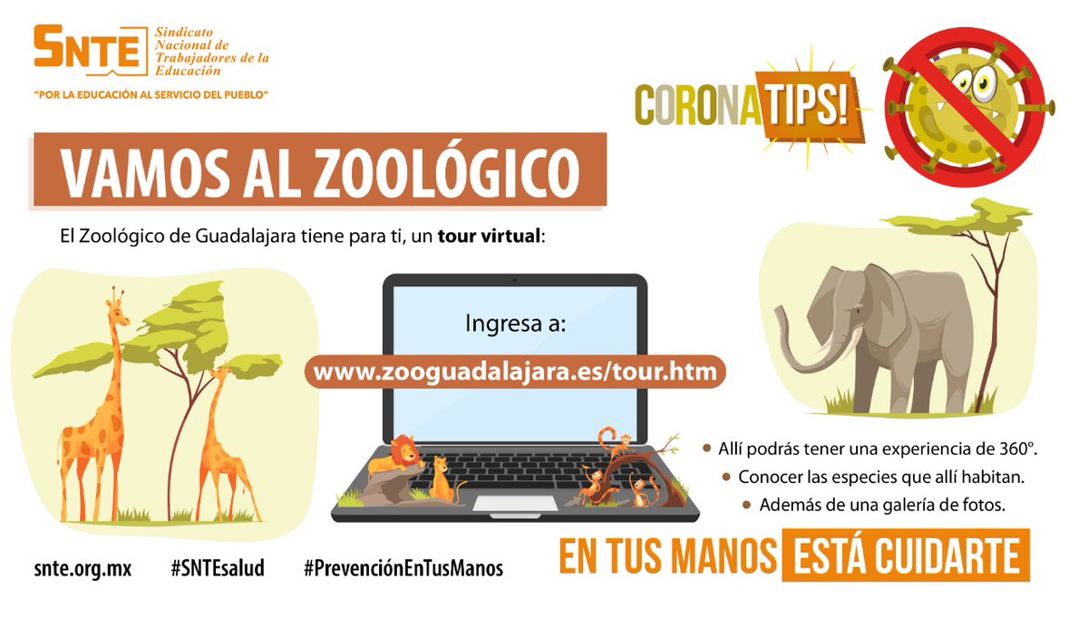 SNTESeccion52's tweet photo. #SNTEsalud ⚕
😀 Haz de esta #cuarentena algo divertido sin salir de casa: Viaja y con un click👨💻 ve a un zoológico🦒: sorpréndete 😱 y aprende cosas nuevas 🐯🦁🐼
👉Hay #Fase3 #Coronavirus 🦠 #QuédateEnCasa
#FelizMiercoles #DocentesEnCasa México #PoderosoPersonal #COVID19mx https://t.co/RSOrBi3IyW