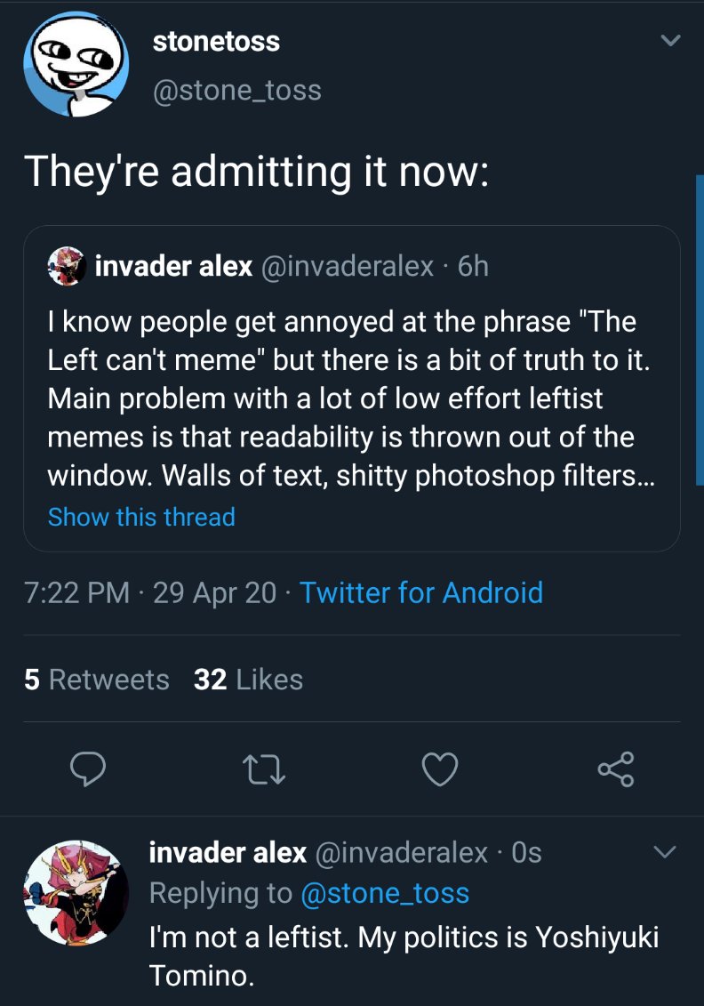 Demiface I Don T Get What He Means By They Re Admitting It Now Since We Make That Right Wing Meme And Left Wing Meme Joke All The Time Its Not Exactly