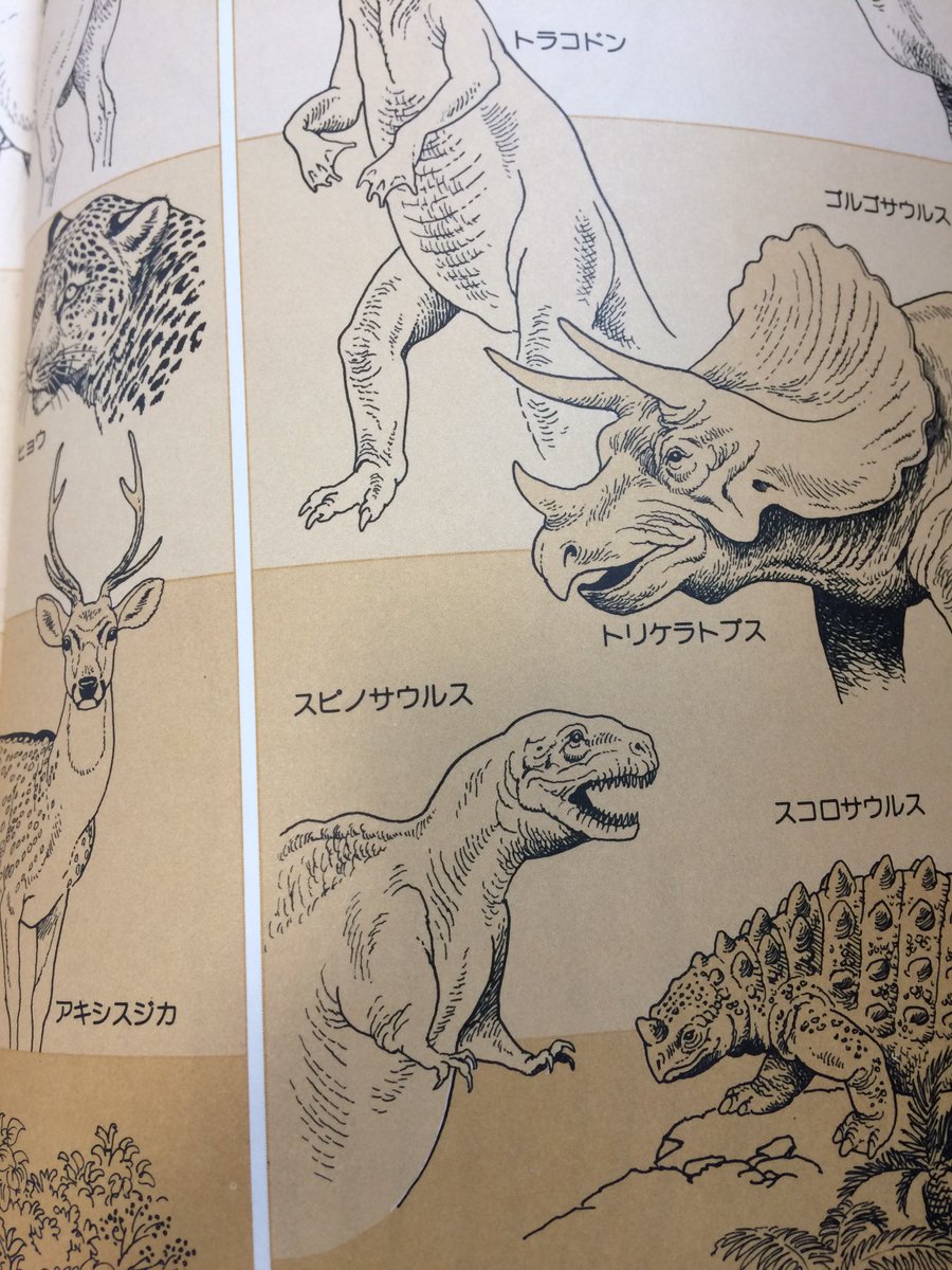 『野生の動物』(1977年)に木村しゅうじさんが描いているスピノサウルスすき。 