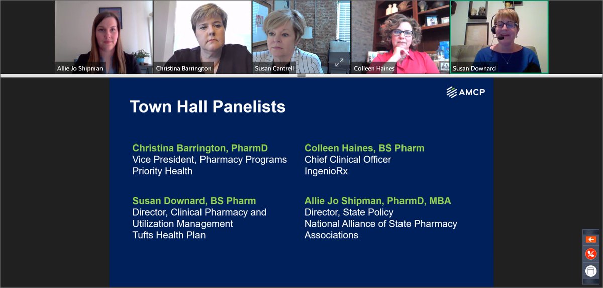 amcporg's tweet photo. Thanks to AMCP members &amp; panelists for joining our first-ever AMCP Member Town Hall on #COVID19 &amp; discussing how to navigate this unprecedented time. We look forward to more opps to share experiences ensuring patients get the meds they need throughout this crisis &amp; beyond. https://t.co/DpMPFZUwJN
