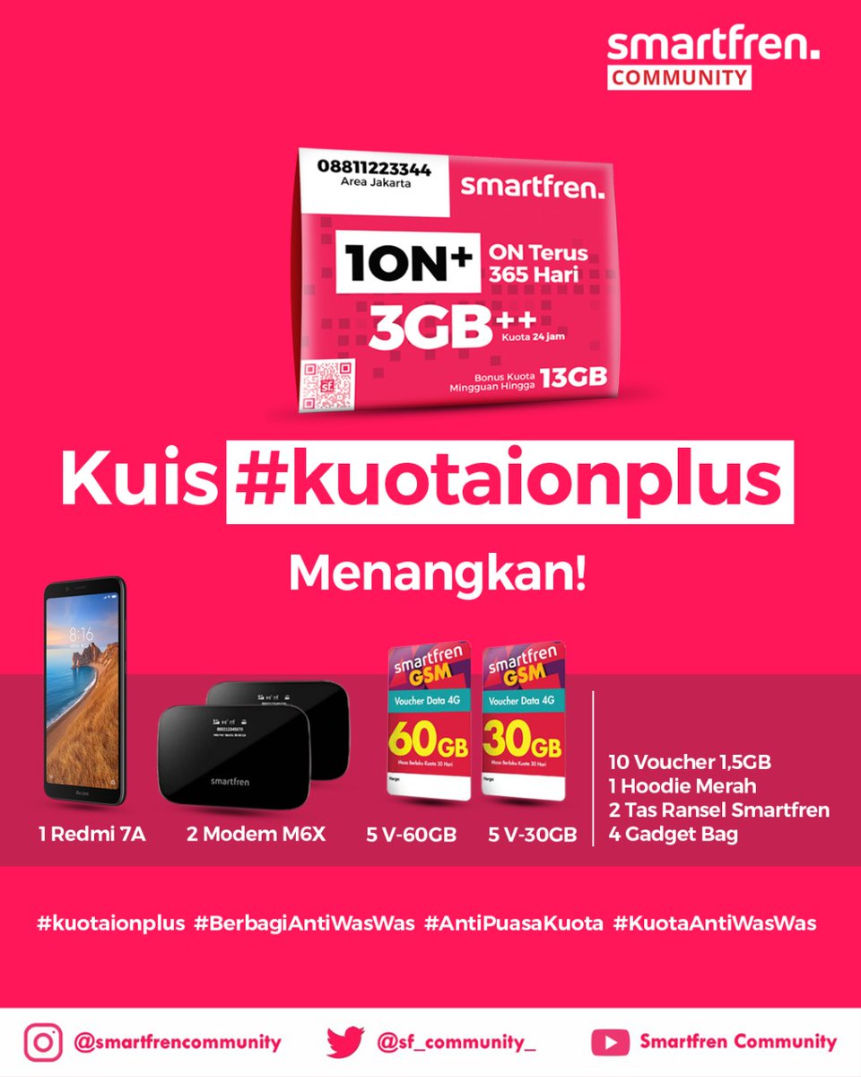 Ayo ajak temanmu untuk ikutan kuis #kuotaionplus selama Ramadhan Fren. Hadiahnya apa saja? Cek di poster ini ya Fren