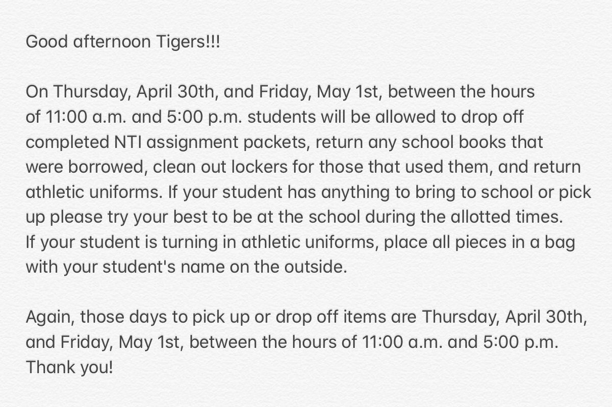 HopHighTigers's tweet image. IMPORTANT MESSAGE FROM HHS!!!!