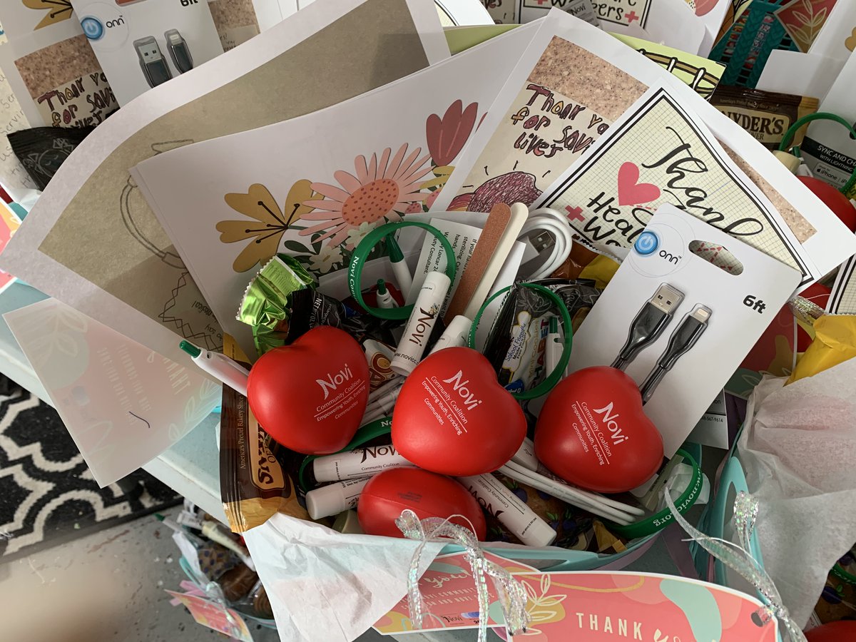 Students from Novi High School Novi SMHC and Novi Community Coalition have come together to make a positive impact on the community and show appreciation to essential workers for all they have done for the community by giving care baskets.