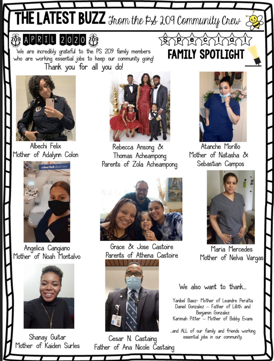 We are so incredibly grateful to the P.S. 209 family members who are working essential jobs to keep our community going!  Thank you for all you do! <a href="/CSD10Bronx/">CSD10</a> <a href="/DOEChancellor/">Chancellor Kamar H. Samuels</a>