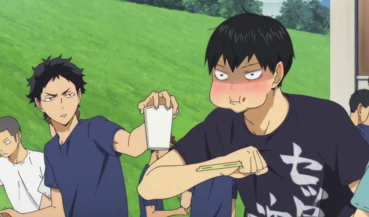 kageyama choke-blushing, and akaashi lending a hand KAGEYAMA LOOKS LIKE A HAMSTER!!! (suggested by  @winwinterday )