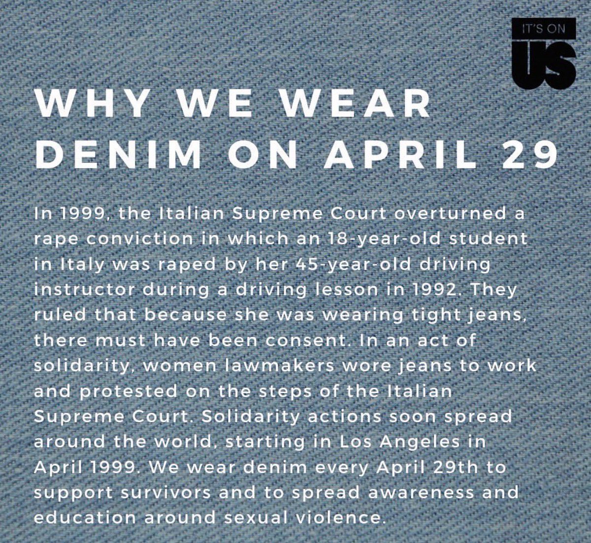 PVAMURSVP1876's tweet image. Join us as we recognize sexual assault awareness month, by wearing denim. Take a picture in your jeans and tag RSVP social media in support of sexual assault victims, because clothes do not cause rape! #Pvamu #pv20 #pv21 #pv22 #pv23 #SAAM