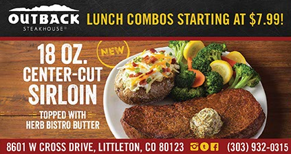 scorefoothills's tweet photo. The dining room may be closed, but delivery is available! Use DoorDash or curbside takeaway and treat yourself to your favorites at your local Outback Steakhouse in Littleton! https://t.co/aoWDNIUWys #scorefoothills #shoplocal #mountainliving #colorado #steak https://t.co/GzTS9Ypao6