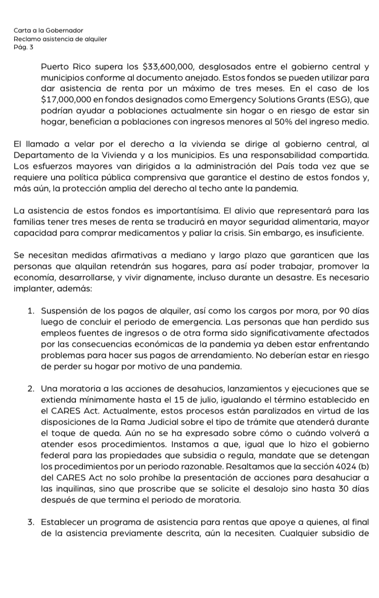 ayudalegalpr's tweet photo. CARTA 📄 enviada a la Gobernadora Wanda Vázquez Garced en la que reclamamos acciones contundentes para garantizar alquileres dignos. Necesitamos actuar para salvaguardar el derecho a la vivienda digna de quienes alquilan. #DistanciaConDerechos #WandaLasPruebas #MoreTesting4PR https://t.co/Jlam132XH0