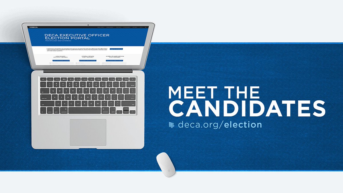 DECAInc's tweet photo. Executive officer candidate campaigns are well underway! View the biographies, speeches, flyers, short-answer question responses and video Q+A sessions: https://t.co/n5vXOqiMZe #DECAICDC https://t.co/xJtbmCoNAd