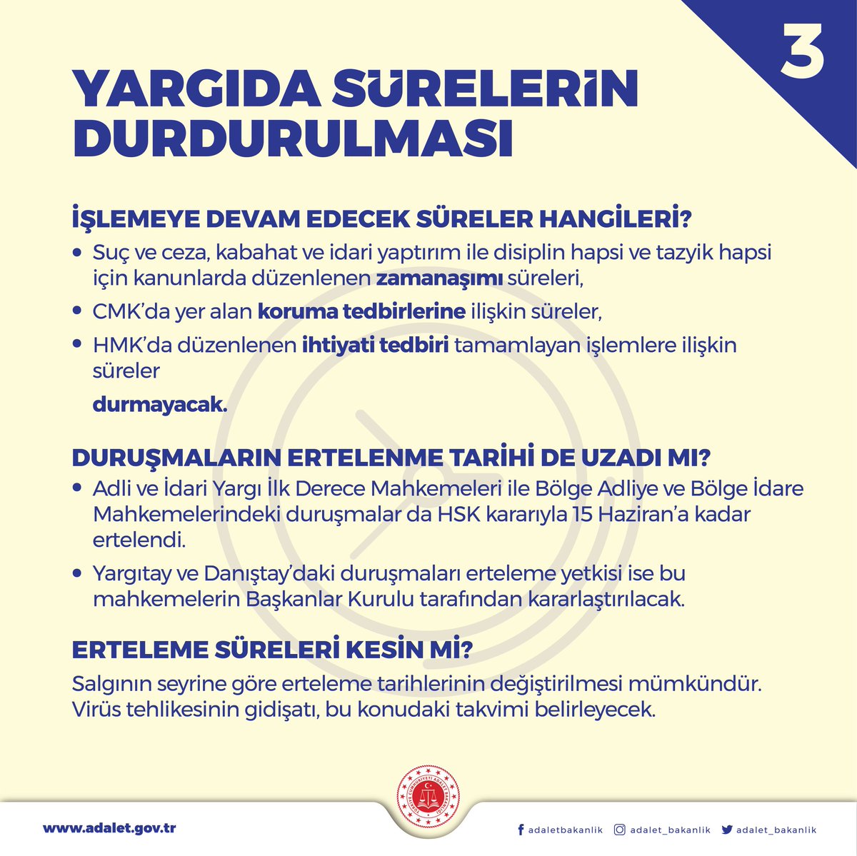 adalet_bakanlik's tweet photo. Yargıda 15 Haziran’a kadar duran sürelerin kapsam ve içeriği: https://t.co/JjuamxJql7