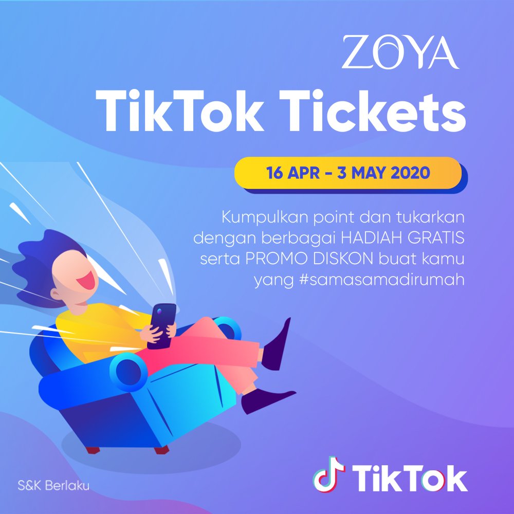 Dapat GRATIS SCARF &amp; VOUCHER BELANJA dari Zoya! Dengan mengikuti Tiktok Tickets Program <a href="/tiktokIDN/">TikTok Indonesia</a> .. Segera kumpulkan poin kalian dan dapatkan hadiahnya. Klik Link berikut : go.onelink.me/BAuo/b0808fa7