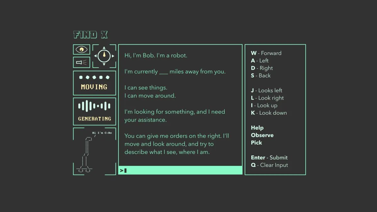 mattdesl's tweet photo. "Lost in Translation" by Alice Liu and Ravin Raori — an interactive game using a robot, machine learning (object recognition), and a text interface reminiscent of old-school text adventure games from the 70s. @aliceleon2014 

→ https://t.co/X8Esuf9mvS https://t.co/TcMYmYLaQT