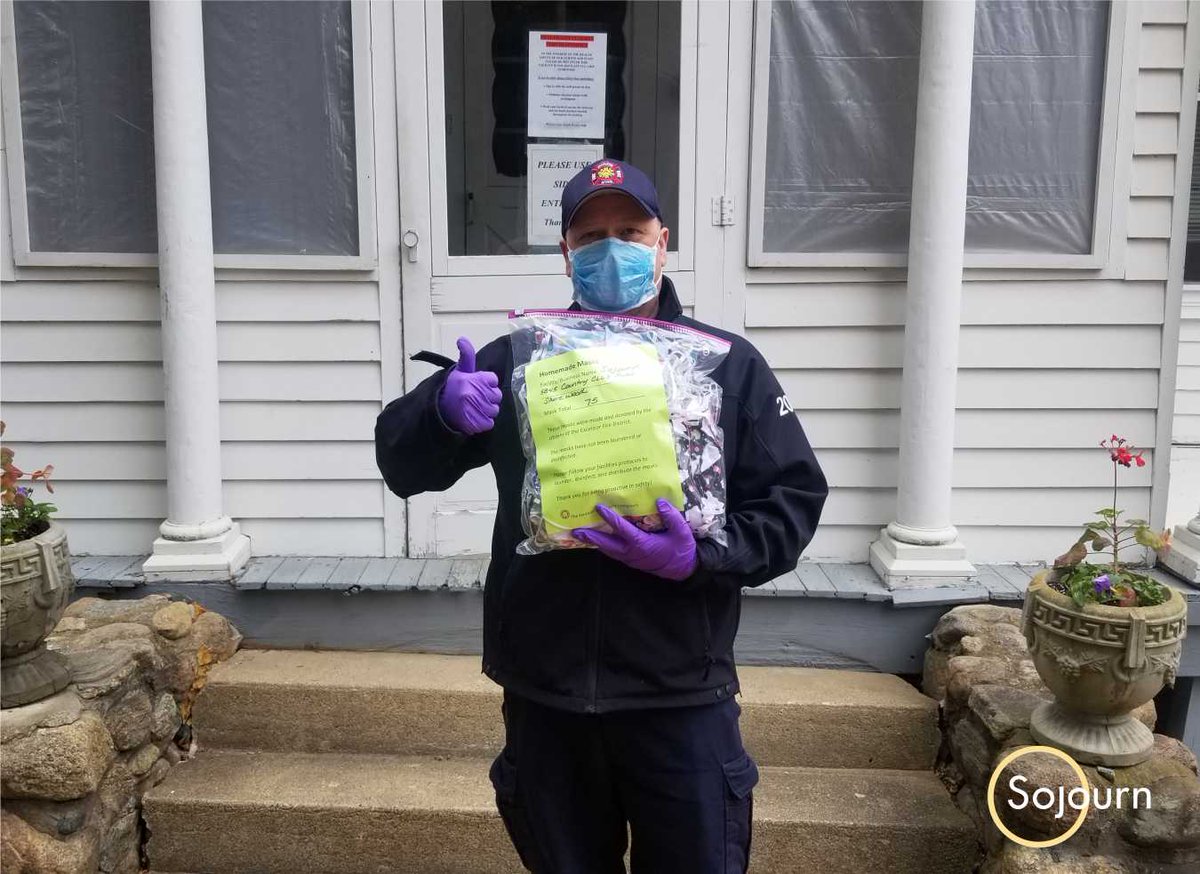 SojournMN's tweet photo. Excelsior Fire Dept drops off 75 homemade masks donated by the public and delivered to the fire station for distribution. Thanks to those who make the masks and the EFD for thinking of us and delivering the masks! 

#sojourngreatdays #sojourn #sojournmn #mn #greatdays #moundmn https://t.co/3C1tvqvdRe