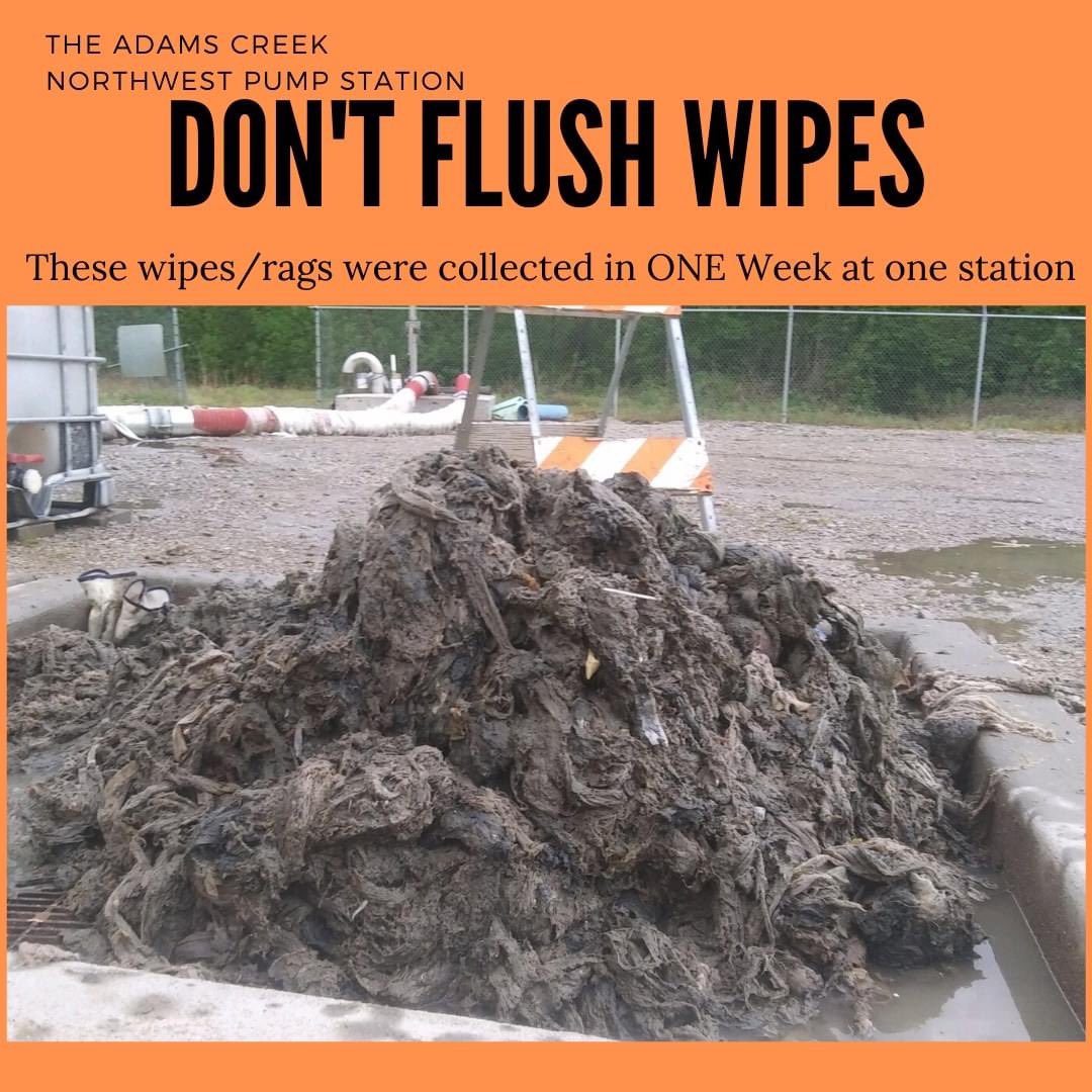 CityofBA's tweet image. Please do not flush your wet wipes or rags down the toilet. Even so-called "flushable wipes" clog our station pumps and can cause raw sewage to flow into our manholes and wet wells. and bathtubs.