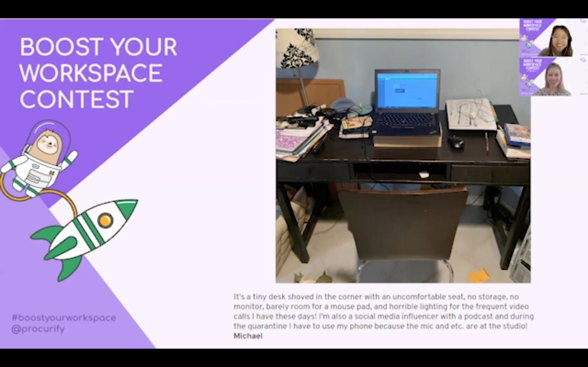 Procurify's tweet image. We had over 500 #BoostYourWorkspace submissions. Thank you again to everyone who participated, we wish we could help everyone! bit.ly/2KrnBXU #homeoffice #remotework