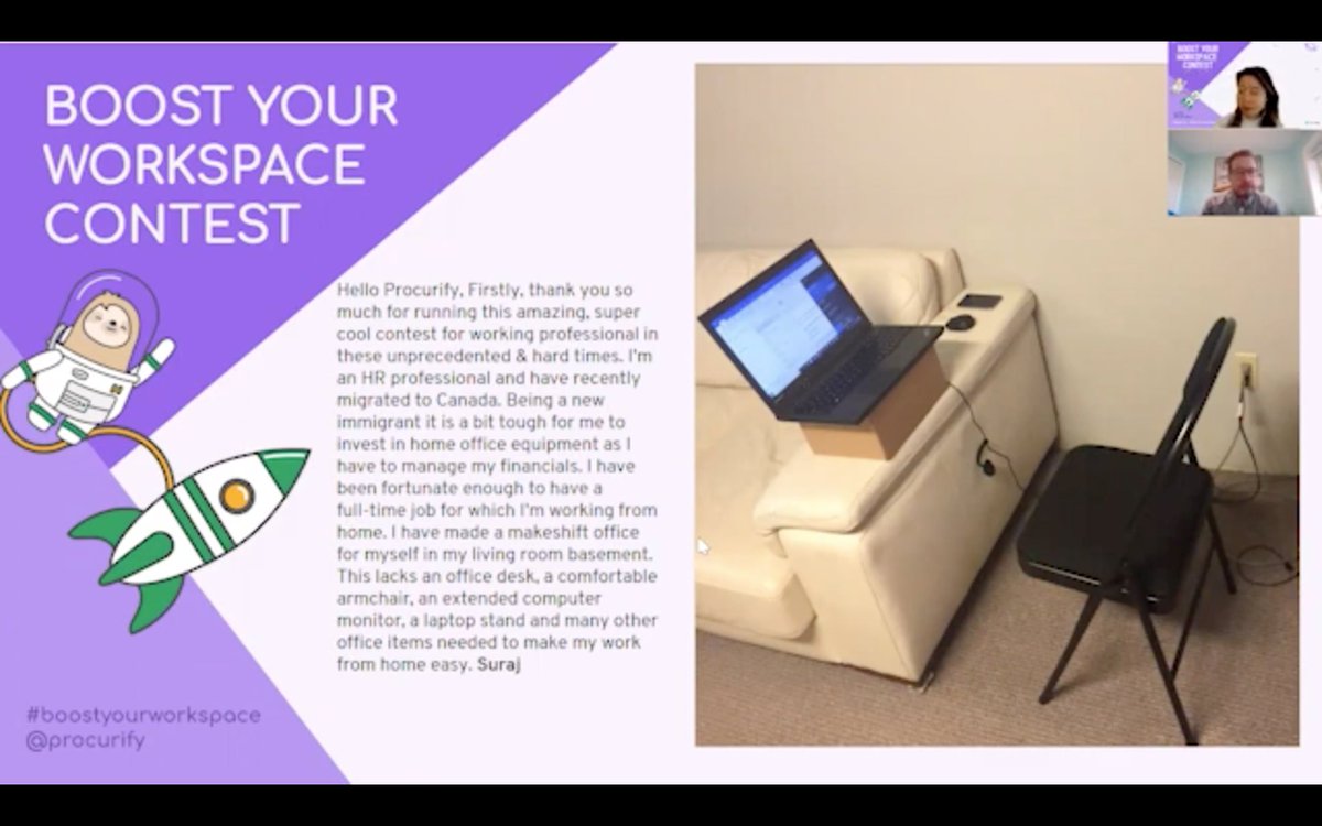 Procurify's tweet image. We had over 500 #BoostYourWorkspace submissions. Thank you again to everyone who participated, we wish we could help everyone! bit.ly/2KrnBXU #homeoffice #remotework