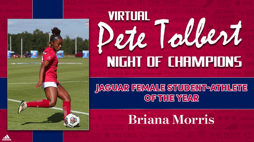 SouthAlabama's tweet photo. First-Team All-Region, @SunBelt Player + Offensive Player of the Year &amp; Most Outstanding Player in the @SunBelt Tournament, 3.62 GPA &amp; SAAC President. Congratulations @morrisb782_bree, your 2019-20 Jaguar Female Student-Athlete of the Year!

#JagNation | #NightofChampions https://t.co/zPZ2YoRBi7