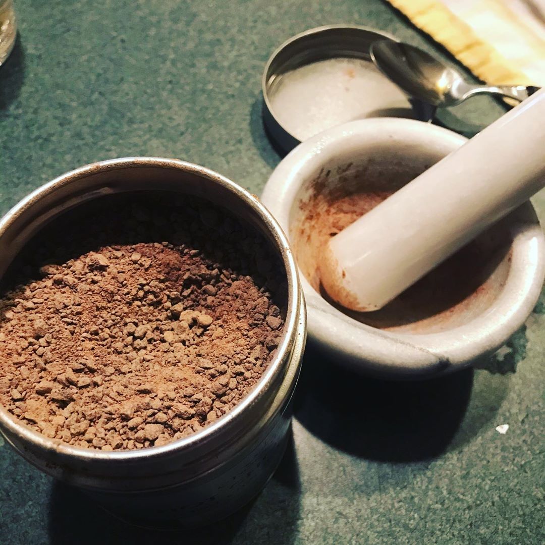 "trying to smash the #chocolate nubs into dust for my jury-rigged #mocha #mortar #pestle #oldschool ☕️" - "metalcupcake" on Instagram

Whatever works!