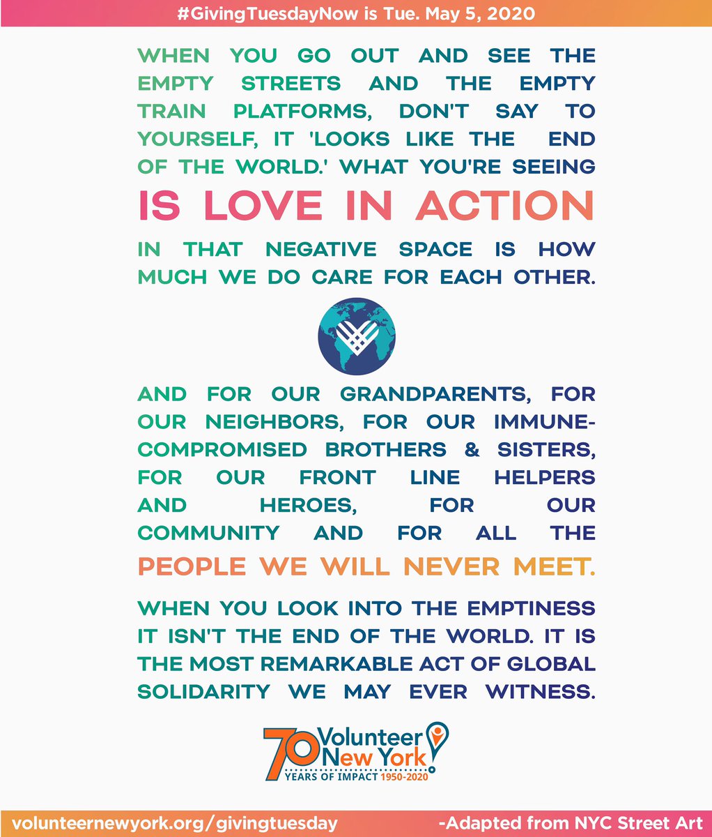 VolunteerNYnow's tweet photo. We 👏 are 👏 all 👏 in 👏 this👏 TOGETHER! Join us Tuesday, May 5 for #GivingTuesdayNow

https://t.co/fHpNsIVaJ2

This emergency response to the unprecedented need caused by COVID-19 is a new global initiative to mobilize generosity where it's needed most. How will you take part? https://t.co/ohtjdJrZSc