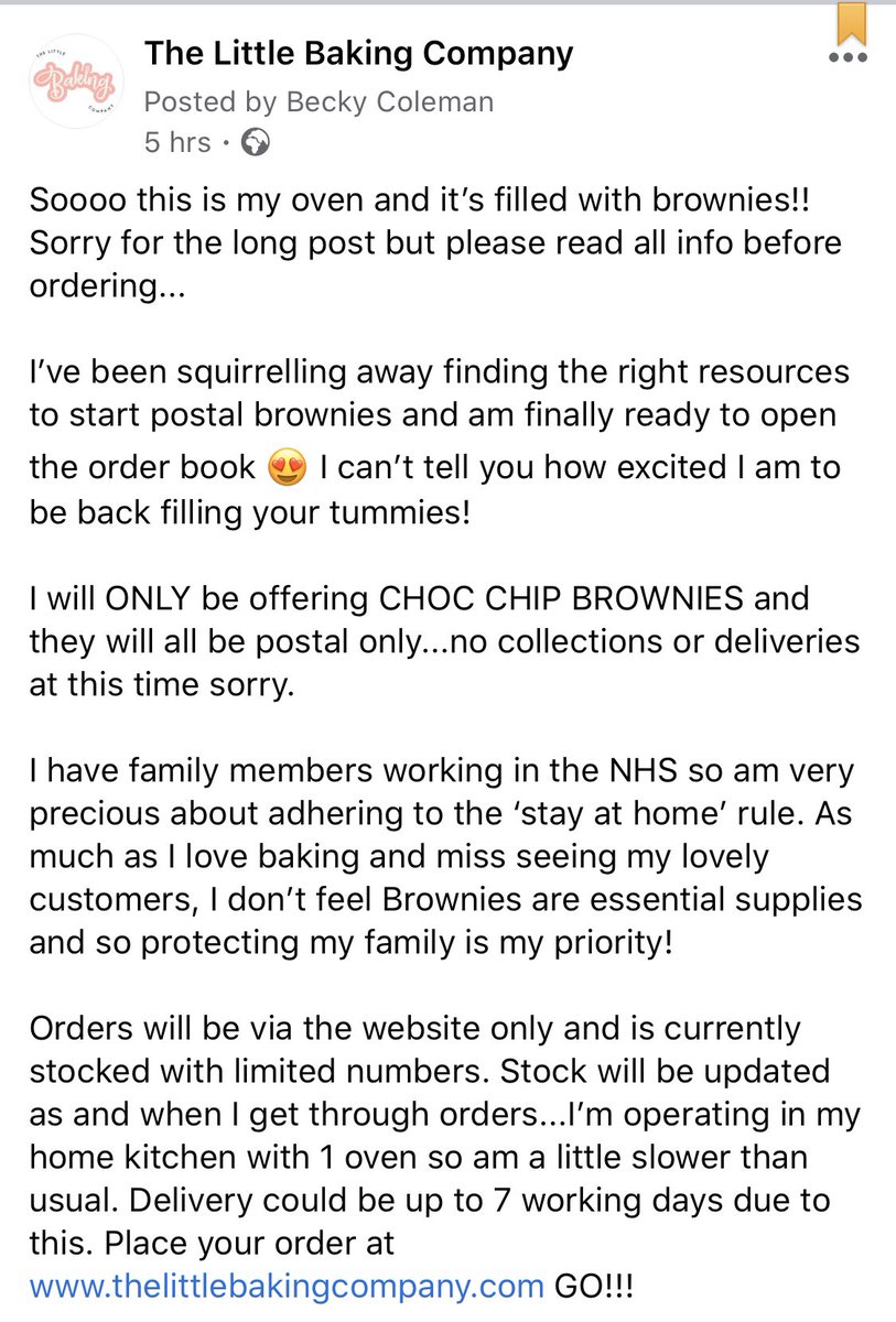 littlebaking_co's tweet photo. Sold out in less than 24 hours but website will be restocked very soon. Keep your eyes peeled! ๐ #brownies #postalbrownies #browniegiftbox #treatsomeone #isolationessentials https://t.co/7pM2pvrKJX