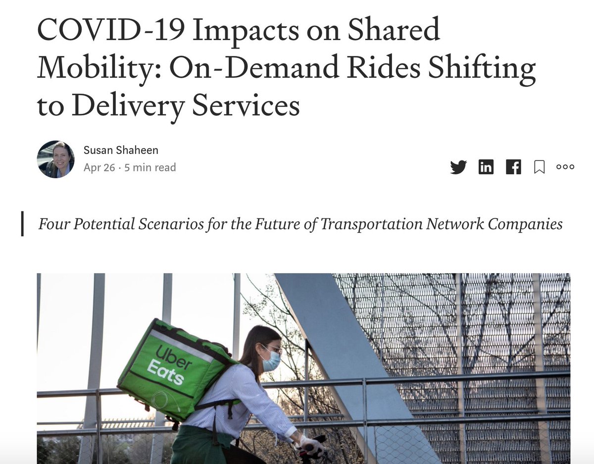 Delighted to share our latest blog (published on 4/26/20 and hosted on Medium/In The Startup). In this piece, we focus on "COVID-19 Impacts on Shared Mobility: On-Demand Rides Shifting to Delivery Services;" please see: medium.com/swlh/covid-19-… #sharedmobility #TNC #taxi #COVID19