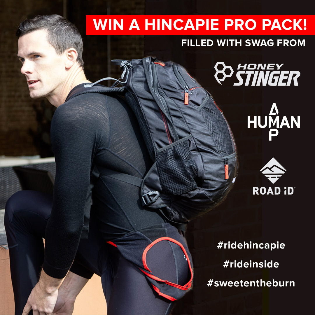 Win a Hincapie Pro Pack filled with swag from @HoneyStinger @AmpHuman and @ROADiD! Join us TONIGHT at 7:20 pm EST for our weekly @GoZwift ride. Answer our trivia question on our Facebook page OR post a selfie on Instagram and tag our sponsors for a chance to win. #ridehincapie