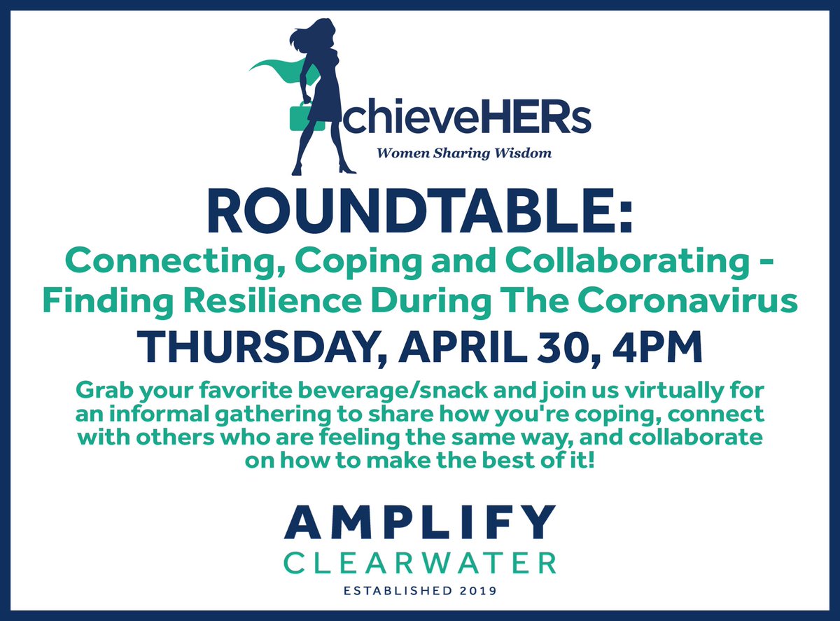 Our AchieveHERs Roundtable is tomorrow at 4pm! 
Couldn't you use a little company right now? I know I could! 🙋‍♀️ Register now! us02web.zoom.us/meeting/regist… #AMPLIFYClearwater