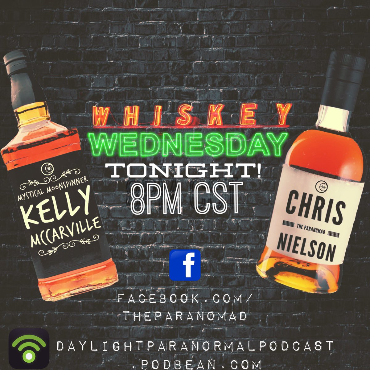 Tonight!!! A special edition episode of Daylight! Not just because it’s on a Wednesday, but it’s a paranormal whiskey Wednesday with <a href="/Moonspinner76/">Kelly McCarville - Moonspinner</a> !! Grab your drinks and tune in! Live chat!!! Spooky shit and shenanigans are sure to ensue! 👻🎙🤙

Live on Facebook and Podbean!!