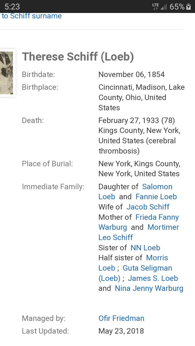 Family, bought and built media outlets as well as purchased politicians and helped pushed the US into ww1. Both sides of every war were/are funded by the same bankers. Jacobs son Mortimer Leo Schiff 1877-1931 succeeded his father in running Kuhn Loeb&Co..