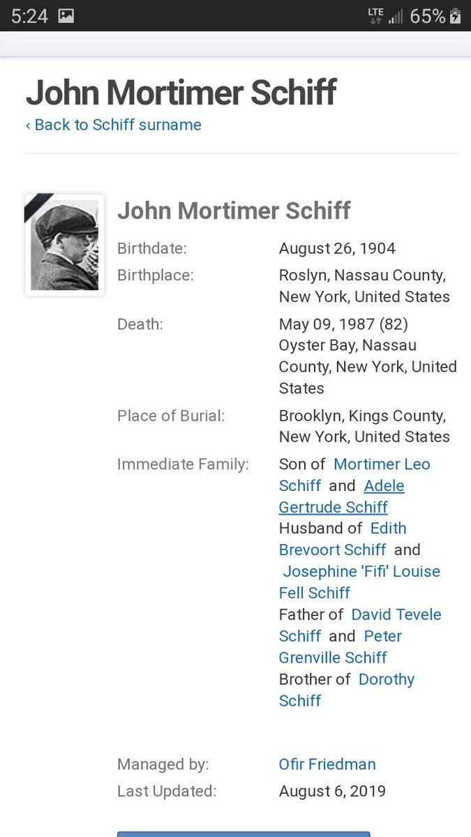 Family, bought and built media outlets as well as purchased politicians and helped pushed the US into ww1. Both sides of every war were/are funded by the same bankers. Jacobs son Mortimer Leo Schiff 1877-1931 succeeded his father in running Kuhn Loeb&Co..