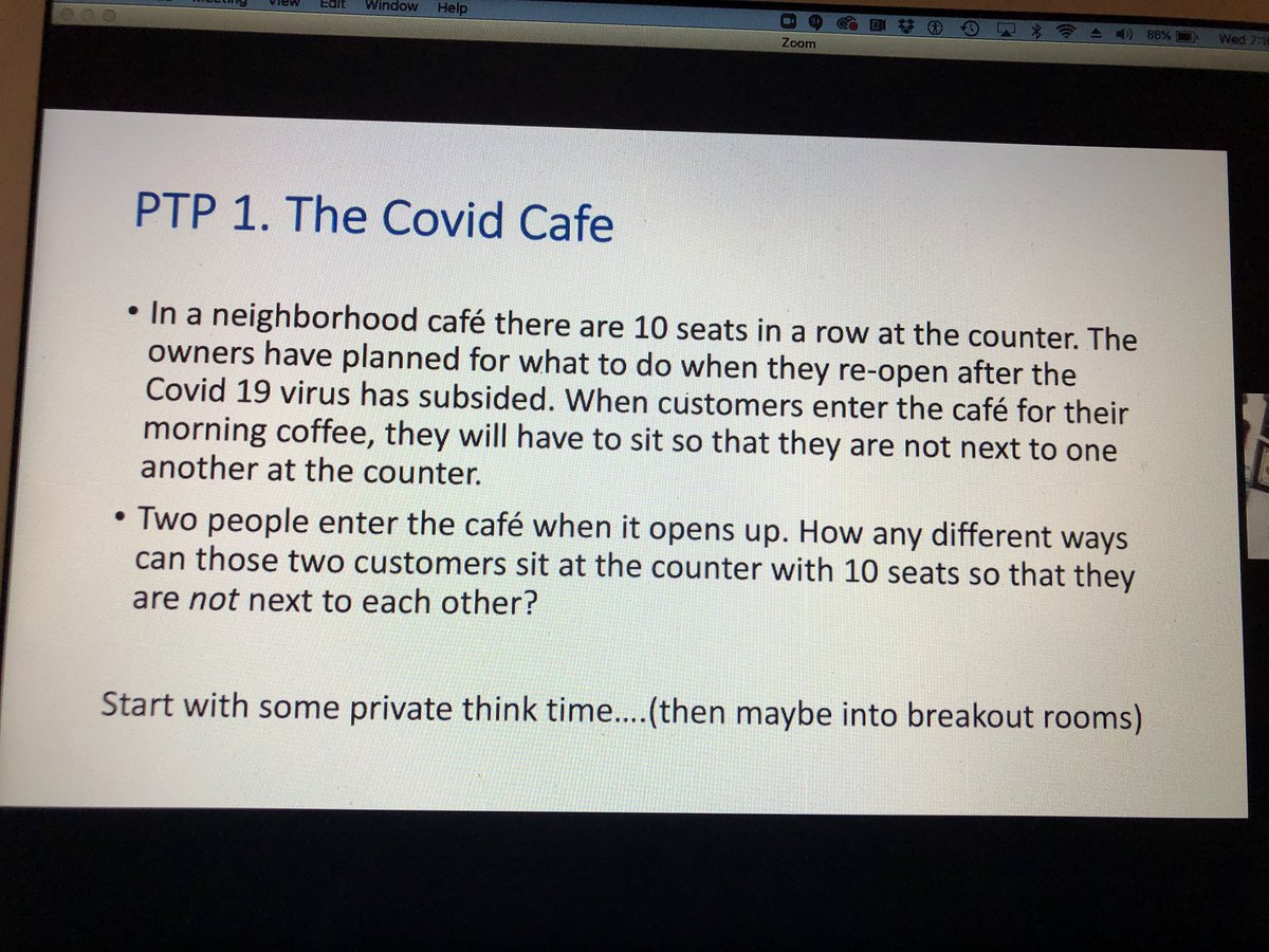 bkobett's tweet photo. Love the classic problem with a new context presented by Mike Shaughnessy in his NCTM 100 days presentation - Problems to Ponder: You Know you have a really good problem for you and your students when.... the chat is flying with folks doing math .#NCTM #NCTM100 @NCTM https://t.co/gm12d6WIlq