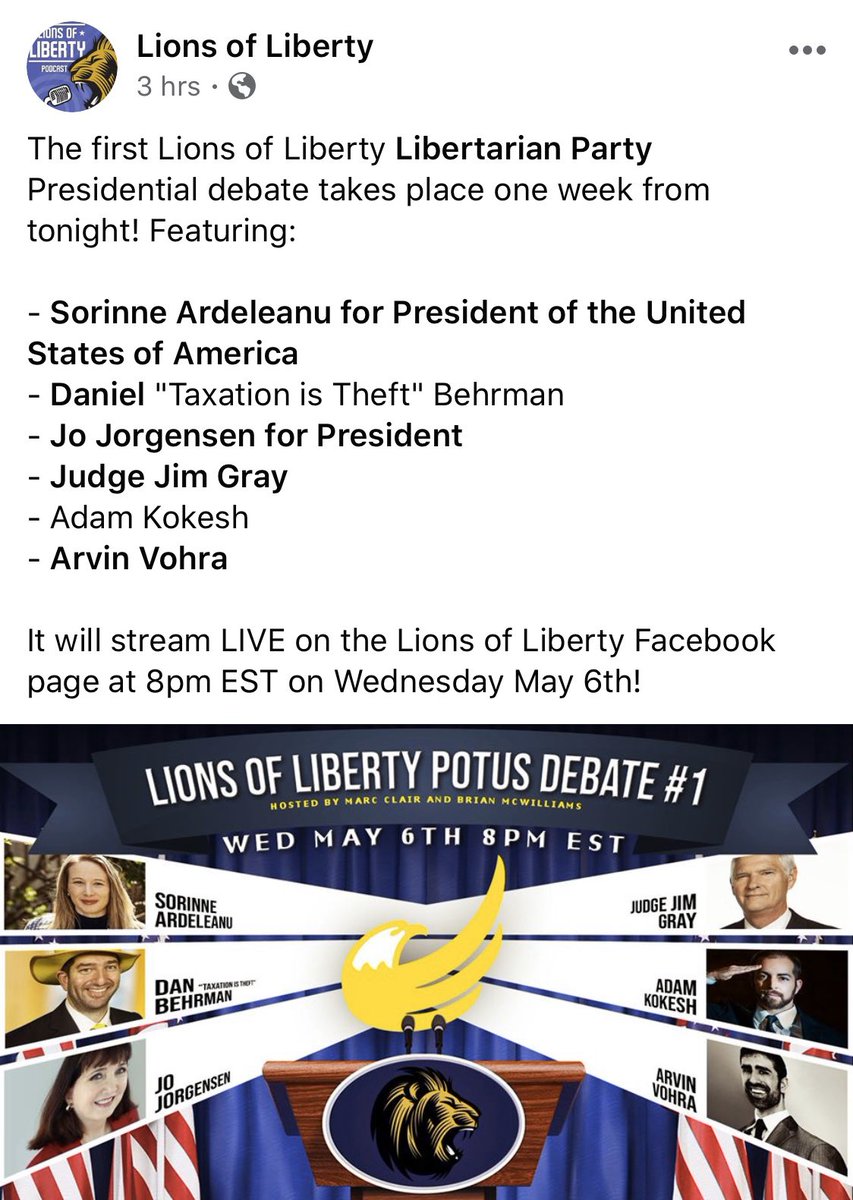 Sorinne2020's tweet photo. Please save the date and invite friends and family to tune in. Thank you. 

#SaveTheDate #PresidentialDebate #Libertarian #POTUS #TuneIn #Election2020 #Sorinne2020 #HealerInChief #TheONEandTheMany https://t.co/0aGQBEBBST