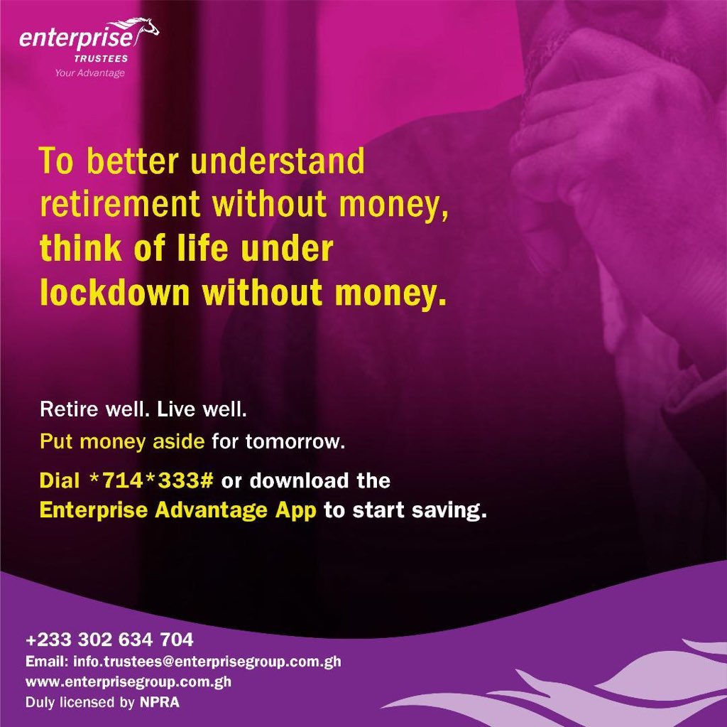 enterprisegh01's tweet photo. Donโt wait to get close to retirement before you save. Put some money away now.
Visit https://t.co/thSx1yM4mg to sign up to Enterprise Trustees Personal Pensions Scheme.
Dream Big with us.
#PersonalPension #DigitalEnterprise #EnterpriseTrustees #YourAdvantage https://t.co/W275tRbxJG