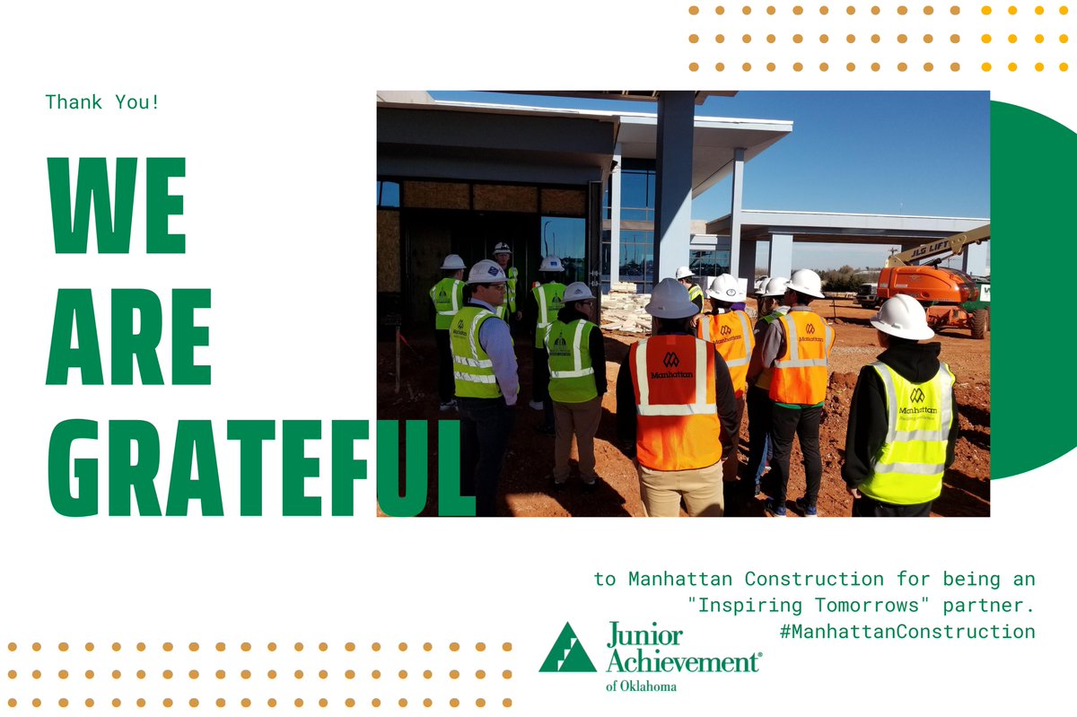 Thank you #ManhattanConstruction for your support of Junior Achievement programs! #inspiringtomorrows #volunteers #workreadiness #juniorachievementok #staysafeoklahoma